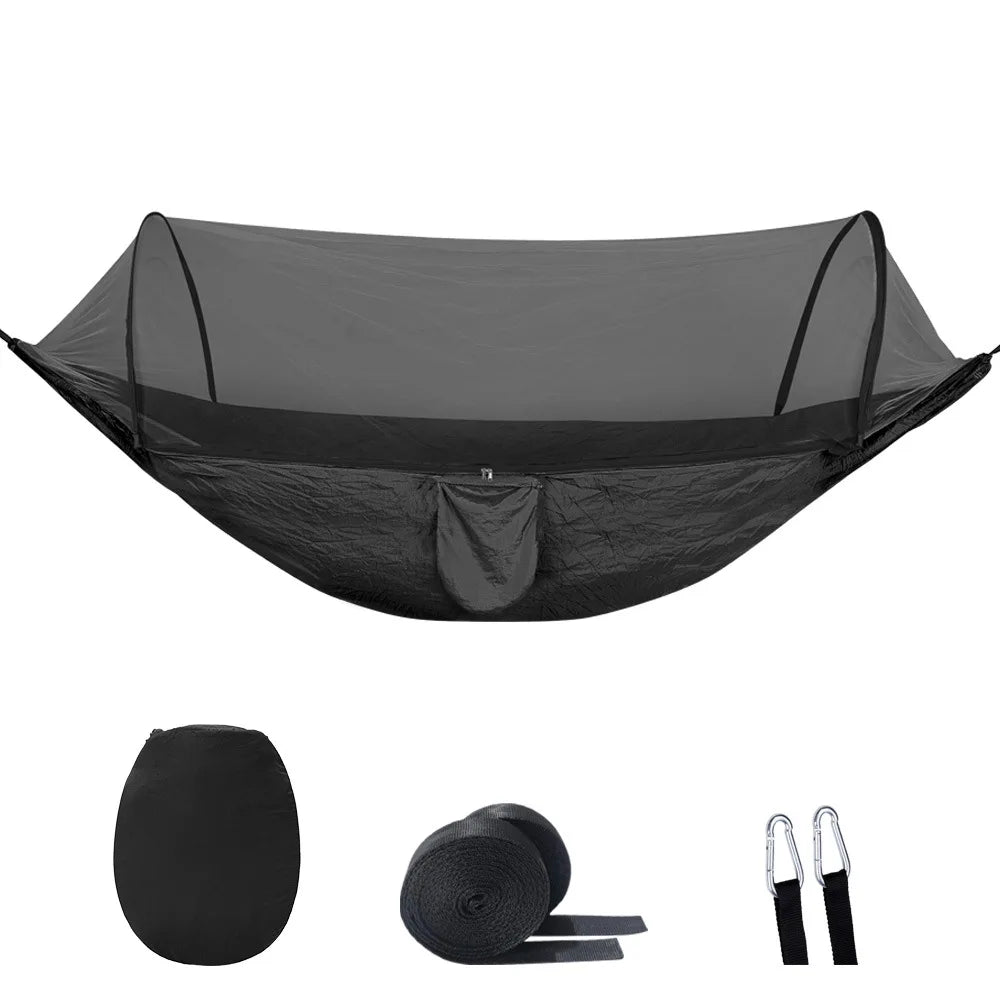 Camping Hammock With Mosquito Net 210T Parachute Nylon Lightweight 720g Green Duplex