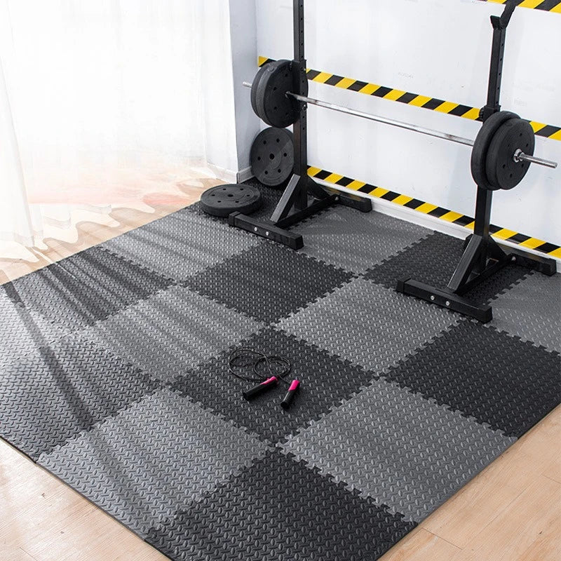 16PCS Interlocking Yoga Mat EVA Foam Flooring Tiles Non Slip Home Gym Fitness Protective Exercise Mat Black Grey 30 × 30cm