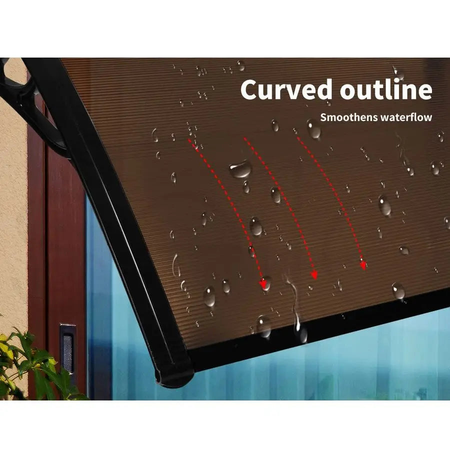 Window Door Awning Brown PC Panel with Black Bracket Outdoor Sun Shade Canopy for Patio, Terrace, Garden, Balcony