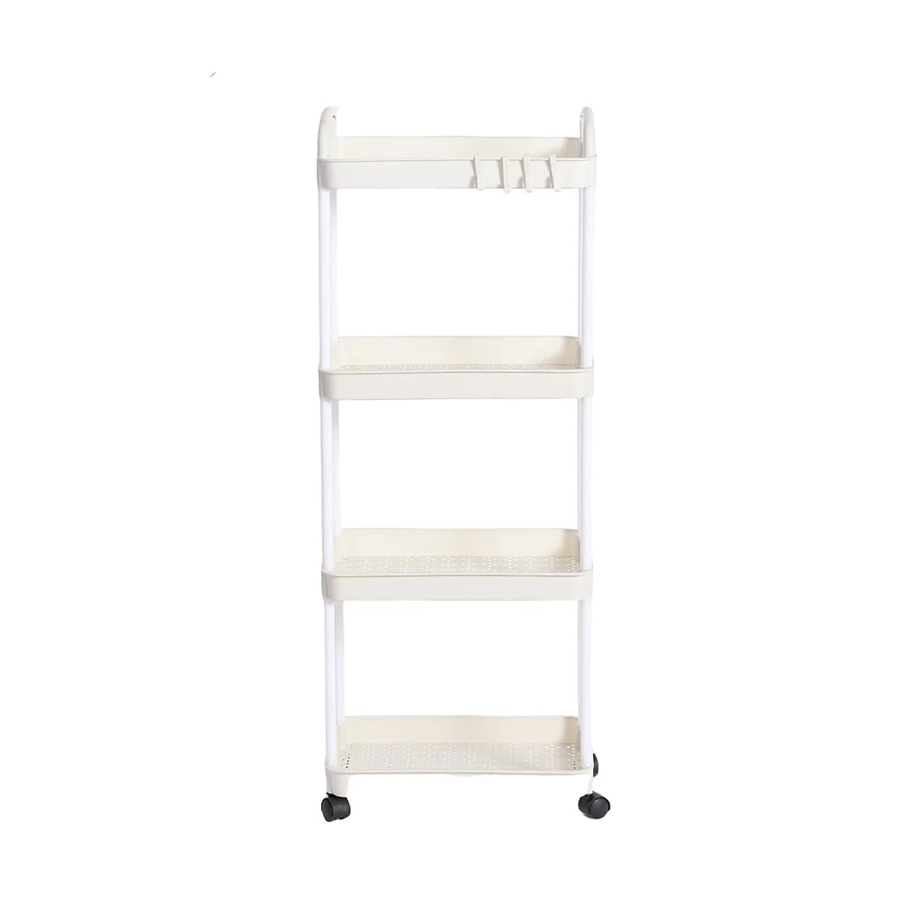 4 Tier Rolling Storage Cart Multi Layer Organizer Rack with Wheels Kitchen Bathroom Bedroom Storage Shelf White 23.5 × 36 × 94cm
