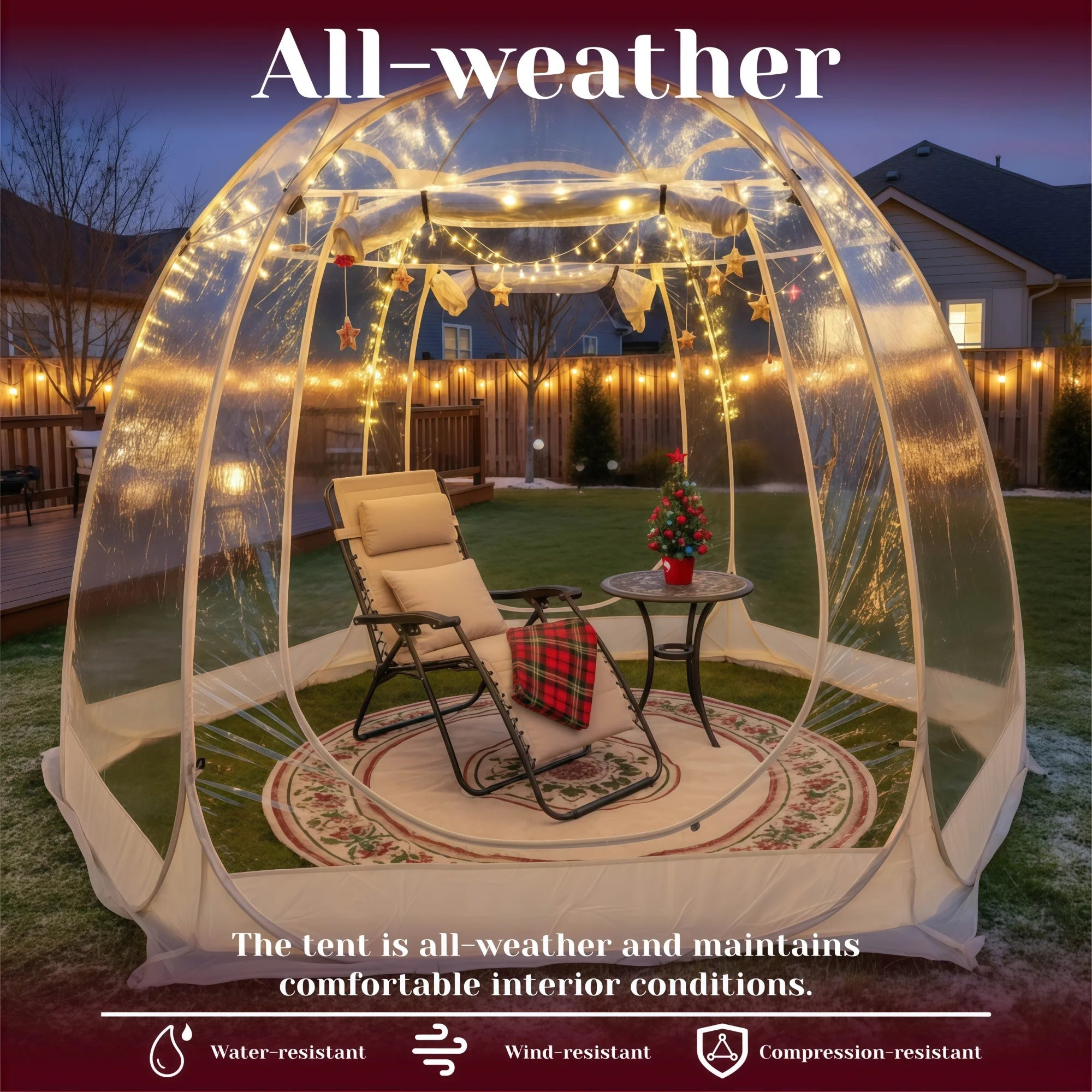 Pop Up Bubble Tent 180x180x165cm Weatherproof Outdoor Screen House Camping Pod Patio Shelter Beige