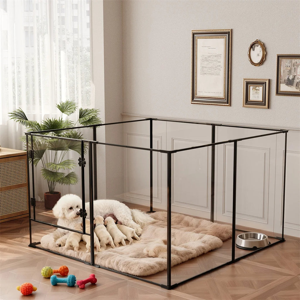 Acrylic Dog Playpen 8 Panel Clear Pet Exercise Fence Black 122x122x61cm
