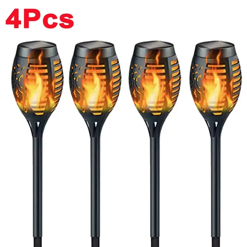 4Pcs Solar Flame Torch Lights Flickering Light Waterproof Garden Decoration Outdoor Lawn Path Yard Patio Floor Lamps
