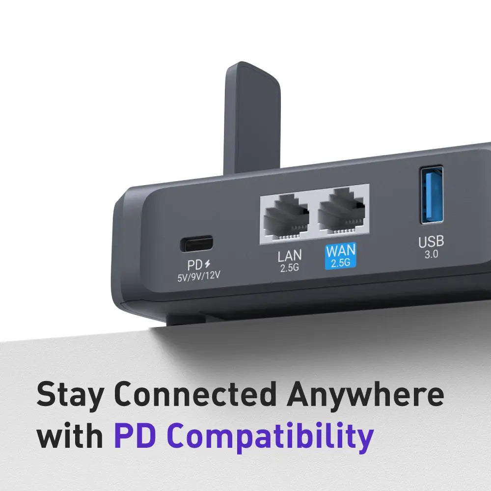 WiFi 7 Travel Router Dual Band Portable Router with Touchscreen Dual 2.5G Ports OpenWrt and VPN Support
