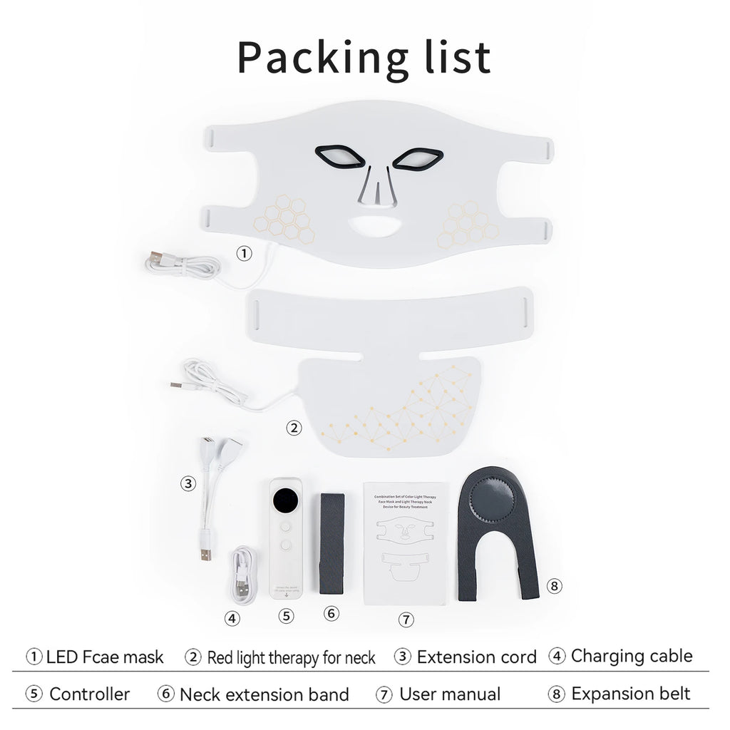 Rechargeable LED Light Therapy Face and Neck Mask 2-in-1 Red & Infrared Skincare Device White