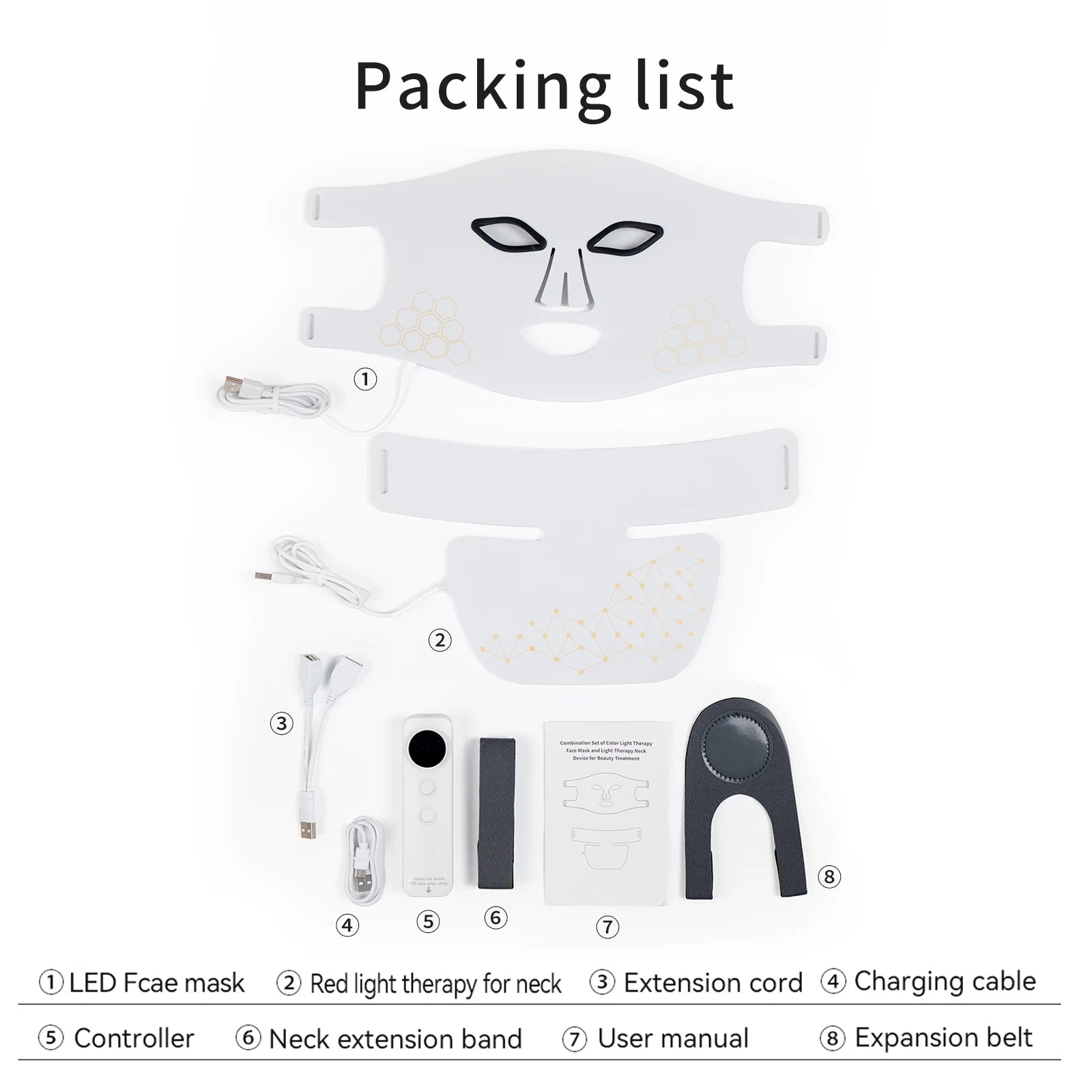 Rechargeable LED Light Therapy Face and Neck Mask 2-in-1 Red & Infrared Skincare Device White
