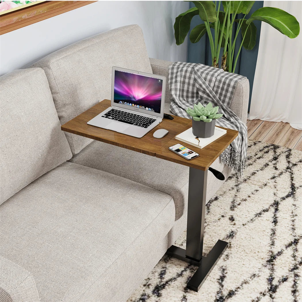 Height Adjustable Over Bed Laptop Desk 80x40x89.5cm Rolling Side Table with Wheels Black Oak