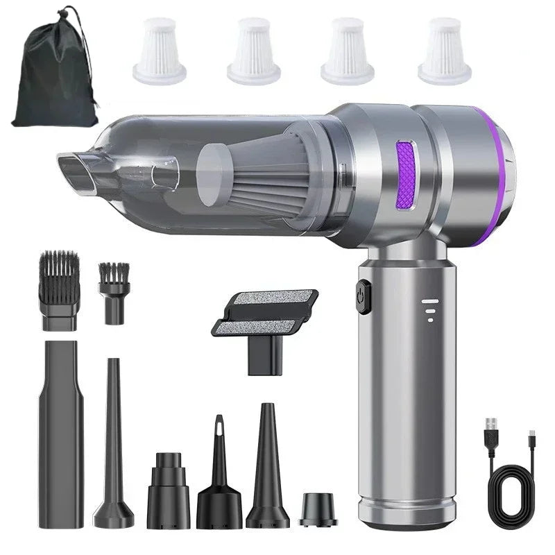 High Power Cordless Car Vacuum Cleaner Handheld Wireless Air Duster Brushless Motor Cleaning Machine 4 HEPA Bag Purple