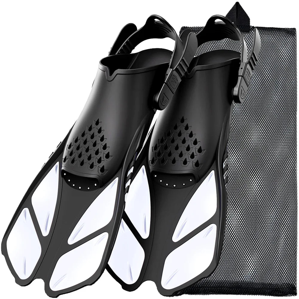 Adjustable Snorkel Fins Short Silicone Swimming Flippers Open Heel Scuba Diving Shoes Adult Men Women White