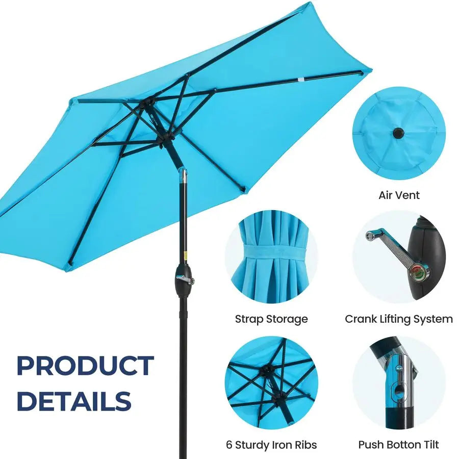 Patio Umbrella Table Umbrella Crank Lift 6-Rib Frame Turquoise 2.3m Blue
