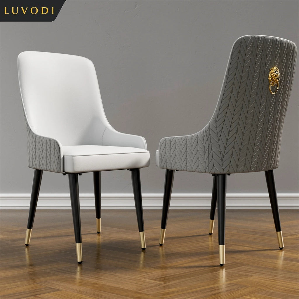 Dining Chairs Set of 2 43.5x45cm Microfiber Leather Luxury Kitchen Chairs with Lion Knocker Grey