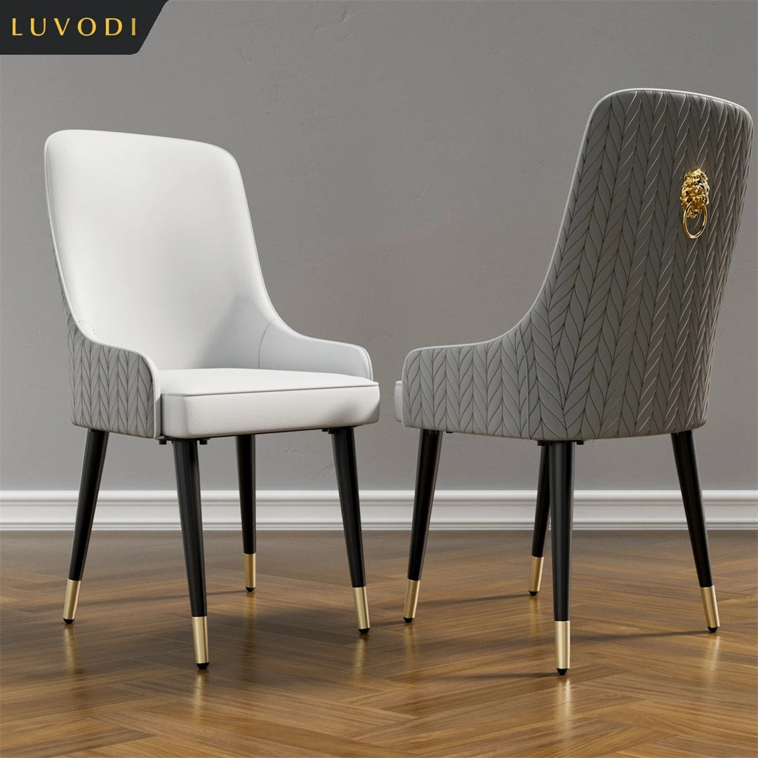 Dining Chairs Set of 2 43.5x45cm Microfiber Leather Luxury Kitchen Chairs with Lion Knocker Grey