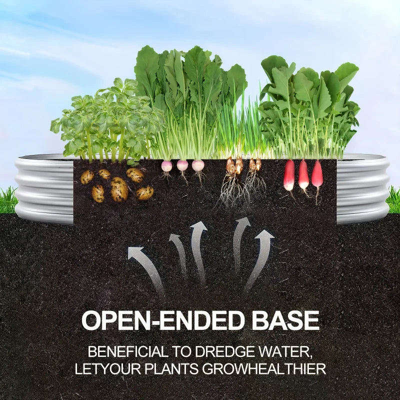 Galvanized Raised Garden Bed Kit Large Oval Metal Planter Box Outdoor Vegetable Flower Growing Garden Bed 120×60×30cm