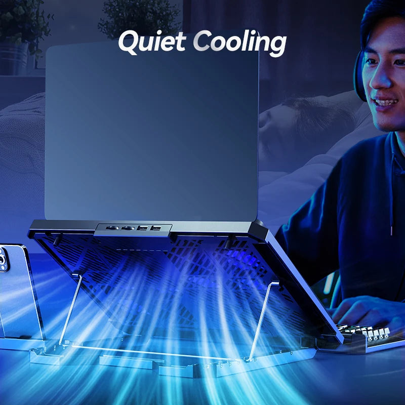 Laptop Cooling Pad Stand with 12 Quiet Fans Gaming Notebook Cooler Two USB Ports Phone Holder for 30.5-44cm Laptop Black