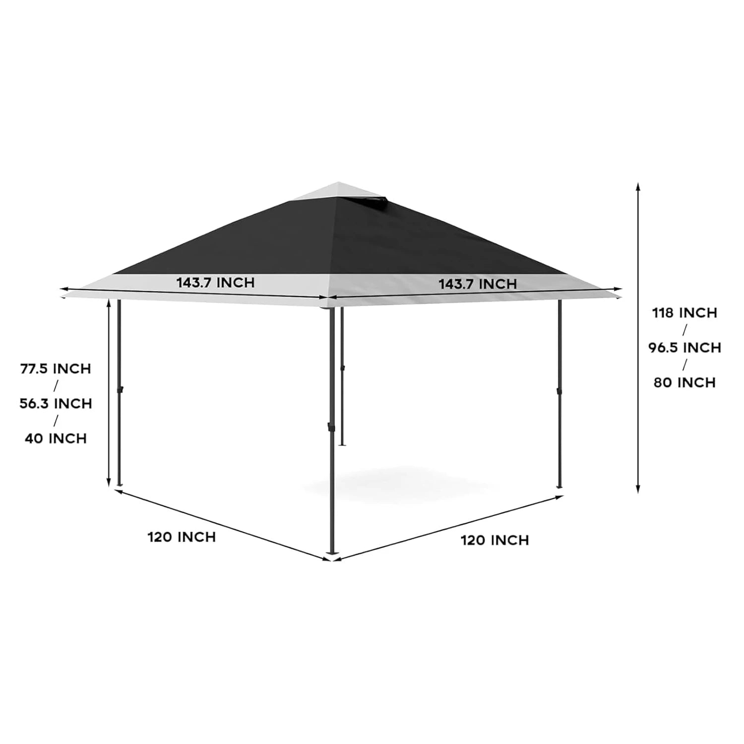 Pop-Up Gazebo Outdoor Canopy Tent Includes Sandbags Suitable for Patio, Lawn, Garden Black 3.6x3.6m