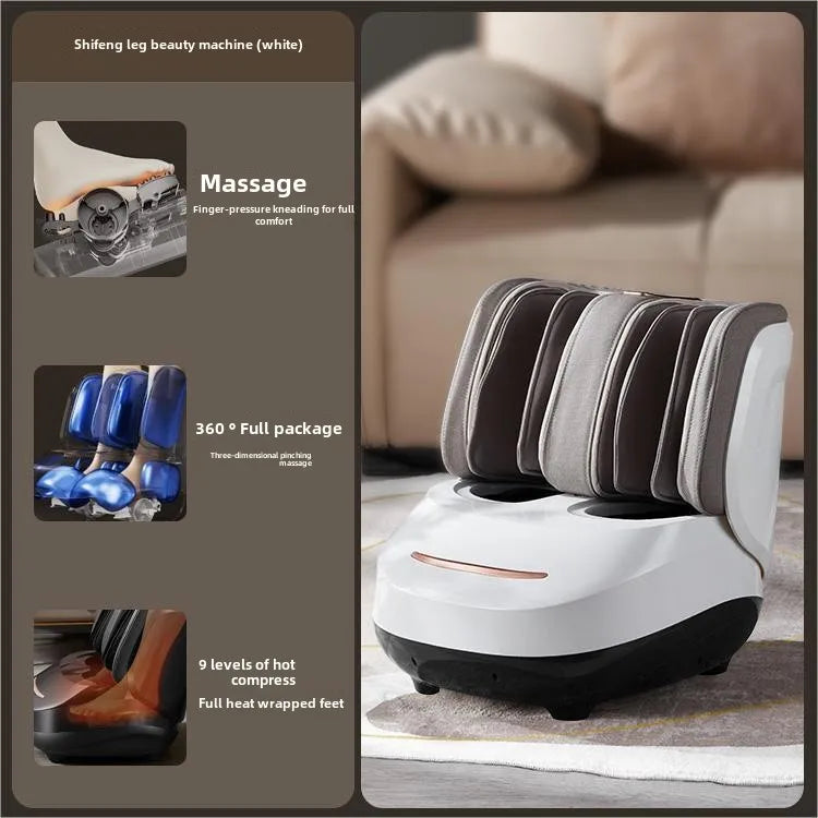 Electric Foot Massager Machine Air Pressure Heat Vibration Roller Kneading Leg Foot Full Wrap Massage Therapy Device White AU