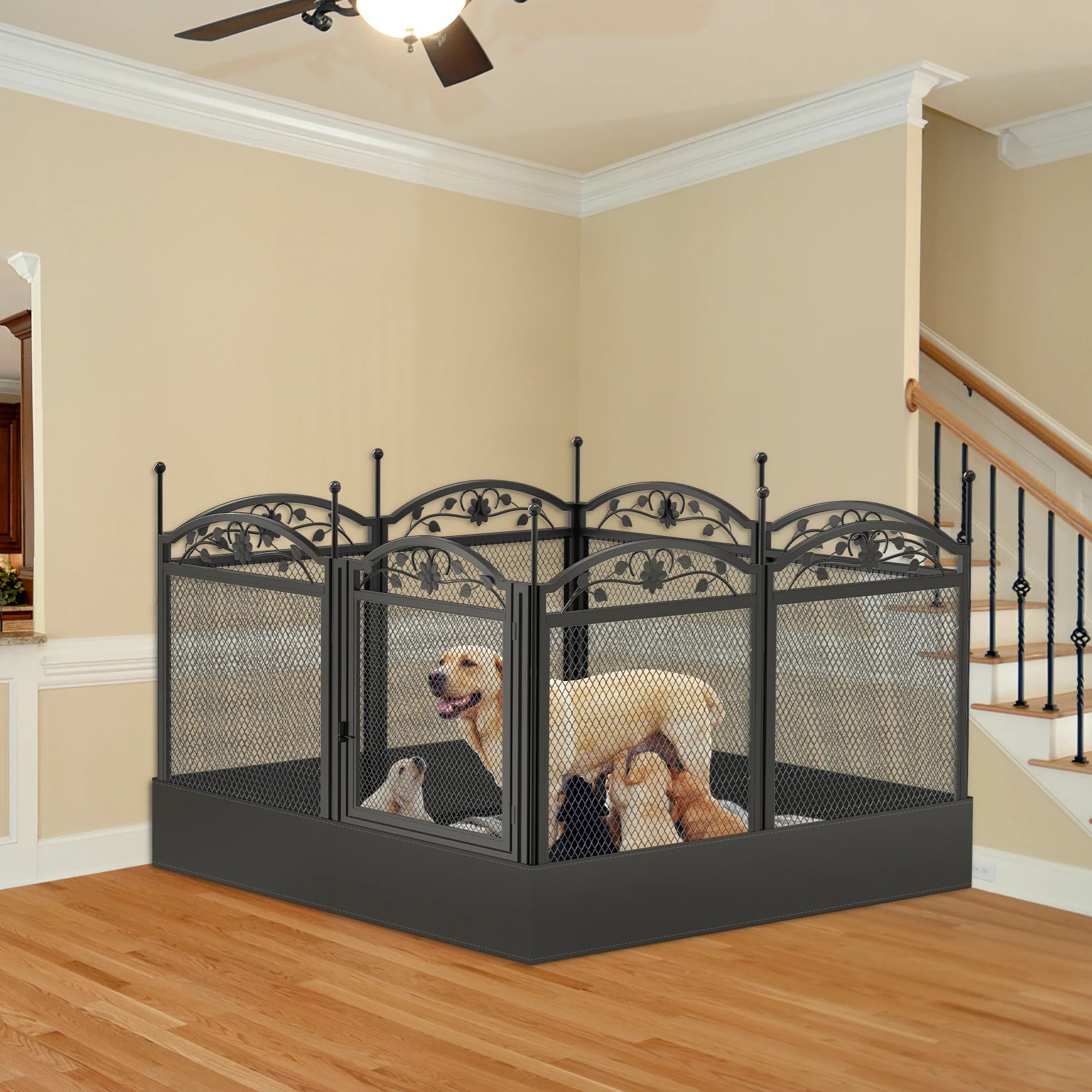Heavy Duty Dog Playpen 8 Panel 126x126x88cm Metal Fence with Waterproof Pad Indoor Outdoor Puppy Enclosure