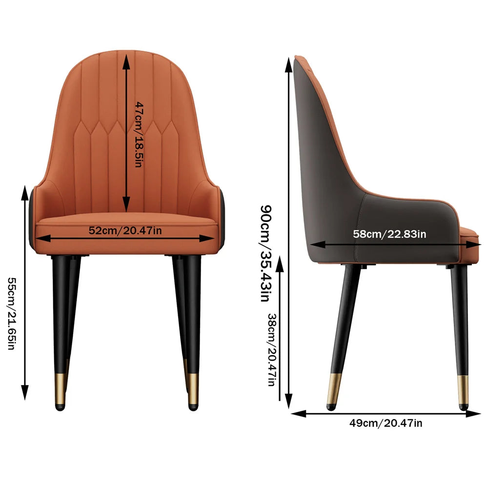 Dining Chairs Set of 2 43.5x43.5x90cm Microfiber Leather Luxury Kitchen Chairs with Lion Knocker Orange