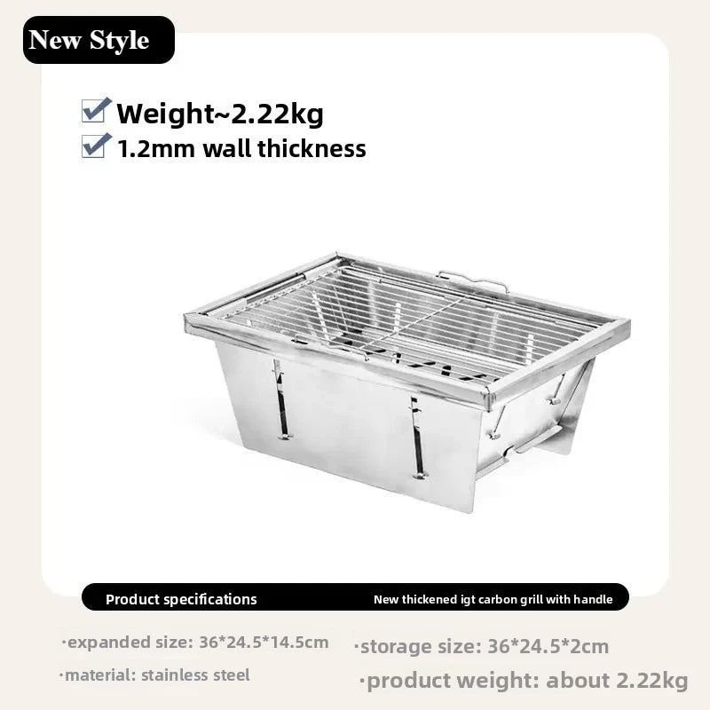 Outdoor BBQ Grill Portable Charcoal BBQ Travel Charcoal Grill Stainless Steel Firewood Barbecue for Camping Silver 109x51x55cm