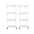 2 Pack 4 Tier Rolling Storage Cart Multi Layer Organizer Rack with Wheels Kitchen Bathroom Bedroom Shelf White 23.5 × 36 × 94cm