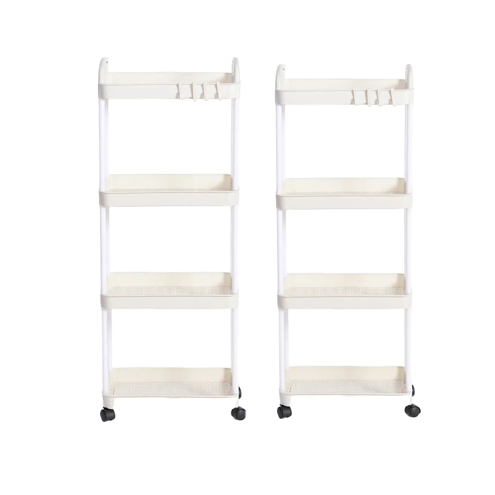2 Pack 4 Tier Rolling Storage Cart Multi Layer Organizer Rack with Wheels Kitchen Bathroom Bedroom Shelf White 23.5 × 36 × 94cm