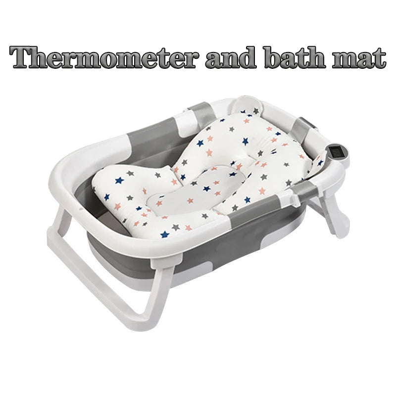 Real Time Temperature Silicone Baby Bathtub Folding Non Slip Foot Bath Bucket Temperature Sensing Bathroom Tub 60.5 × 43 × 20.5cm