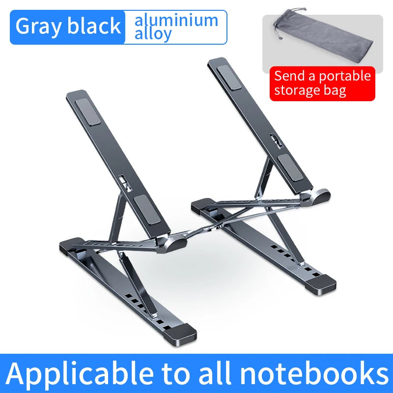 N8 Aluminum Laptop Stand Adjustable Portable Cooling Holder Foldable Notebook Stand for MacBook Laptop Gray 29×20×2.5-31cm