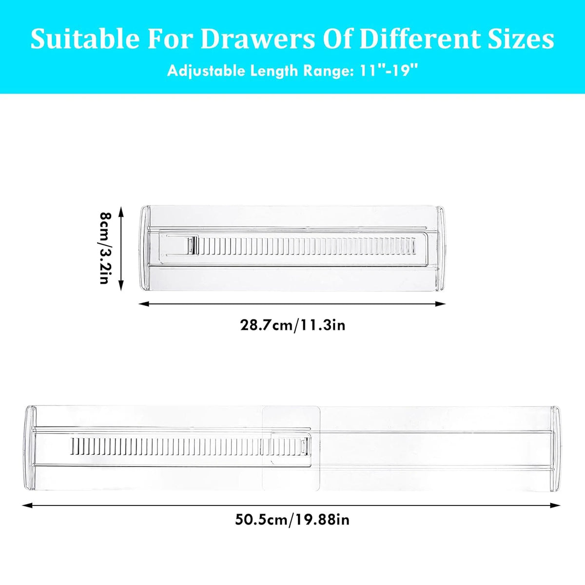 12-Pack Adjustable Drawer Organizers Clear Expandable Storage Dividers for Clothes Kitchen Utensils Dresser Organizer 28.7-50.5cm