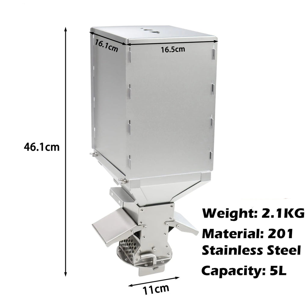 Pellet Hopper Gravity Feed Fuel Storage Bin Stainless Steel 5L Capacity for Pellet Stove Burner Black 16.1 x 16.5 x 46.1cm