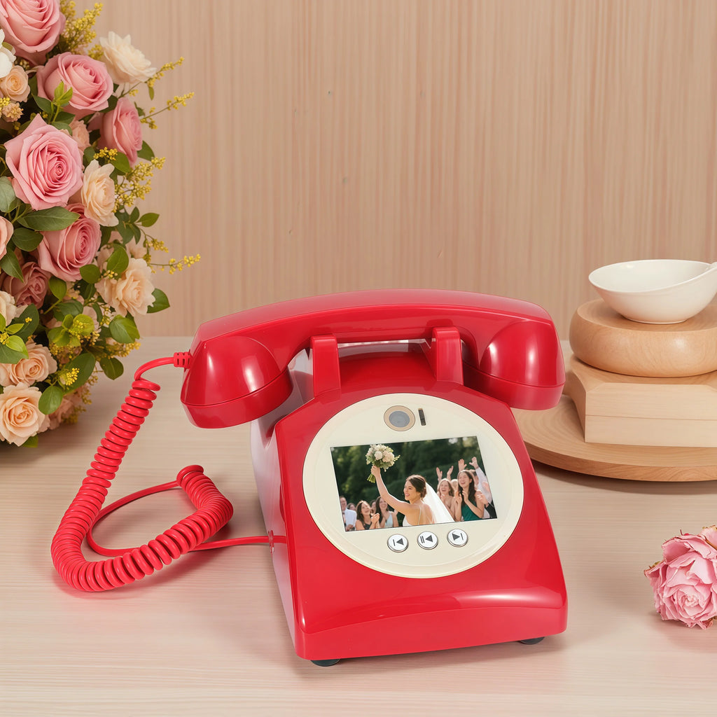 Voice Recorder Guestbook Retro Audio Recording Telephone for Weddings, Anniversaries and Family Events Red