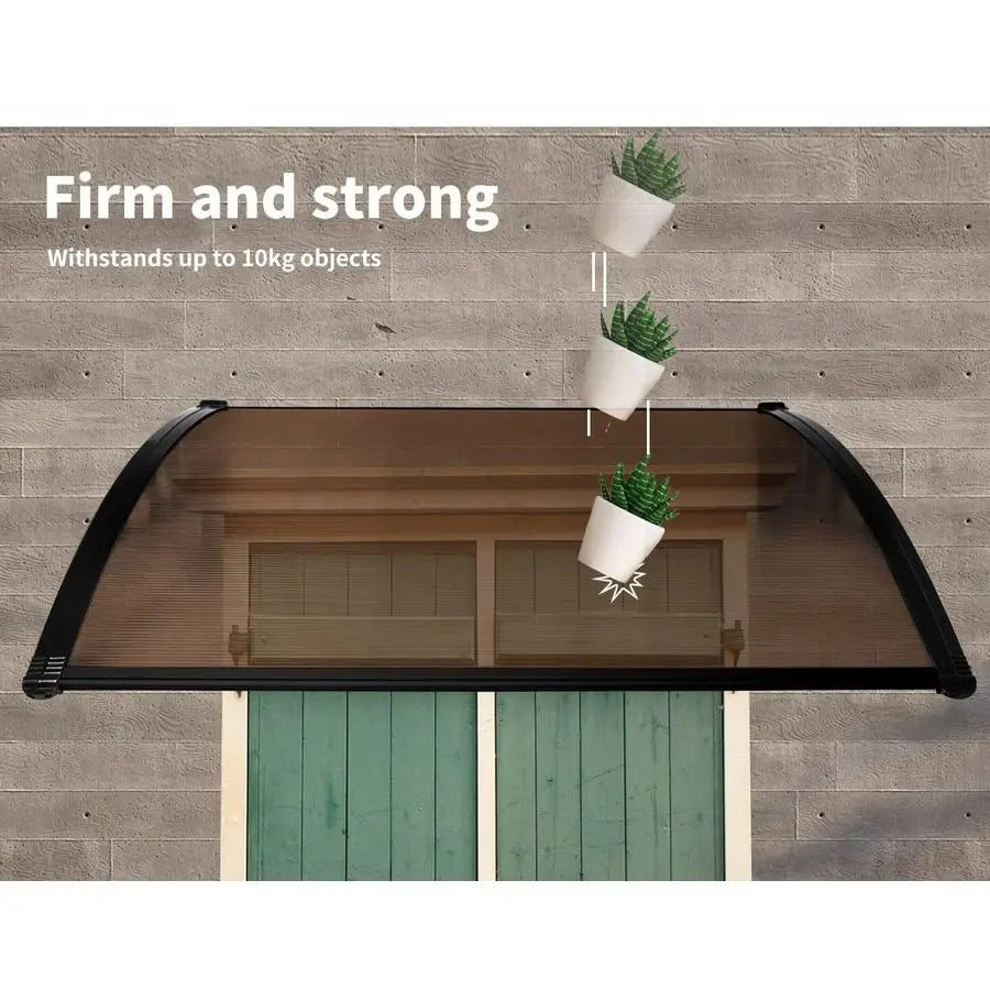 Window Door Awning Brown PC Panel with Black Bracket Outdoor Sun Shade Canopy for Patio, Terrace, Garden, Balcony