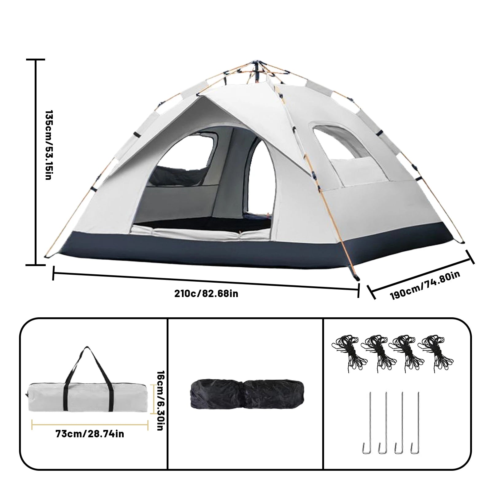 Pop Up Tents For Camping 2-3 Person Camping Tents Family Camping Tents Lightweight Camping Tents Easy To Install Simple Tents 210x190x135cm White