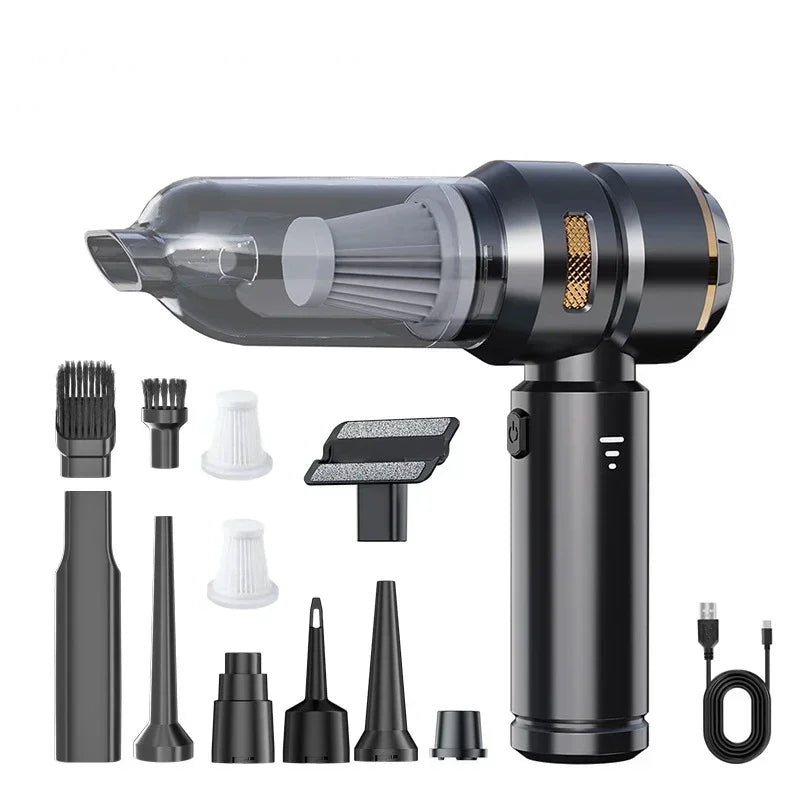 High Power Cordless Car Vacuum Cleaner Handheld Wireless Air Duster Brushless Motor Cleaning Machine 2 HEPA Black