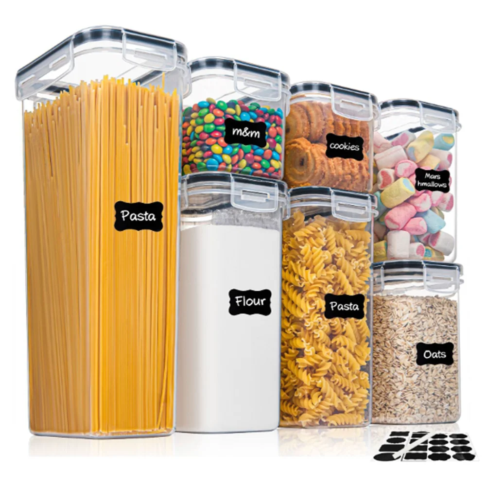 7PCS Food Storage Containers Set BPA Free Plastic Airtight Kitchen Storage Boxes with Labels Stickers Pen 14.5 × 10 × 29cm