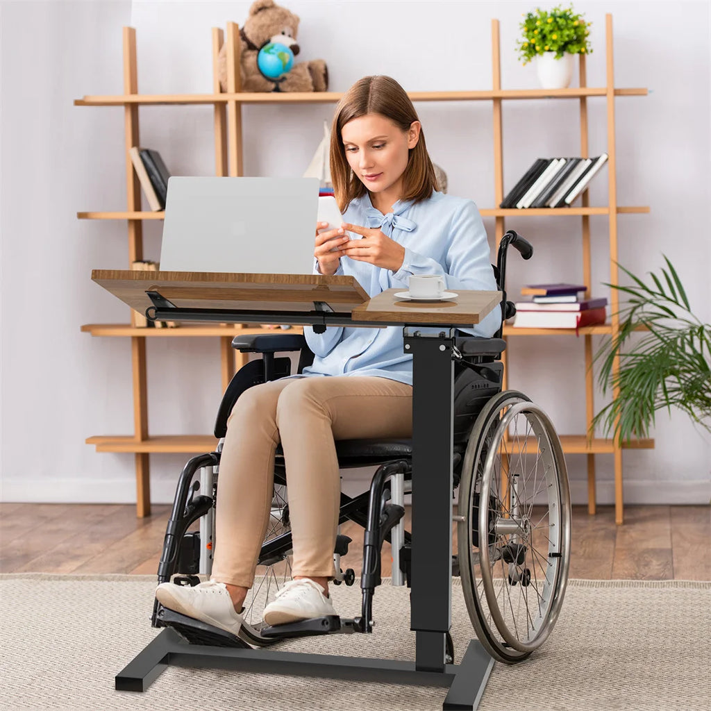 Height Adjustable Over Bed Laptop Desk 75.5x40.8x97cm Rolling Side Table with Wheels Black Oak