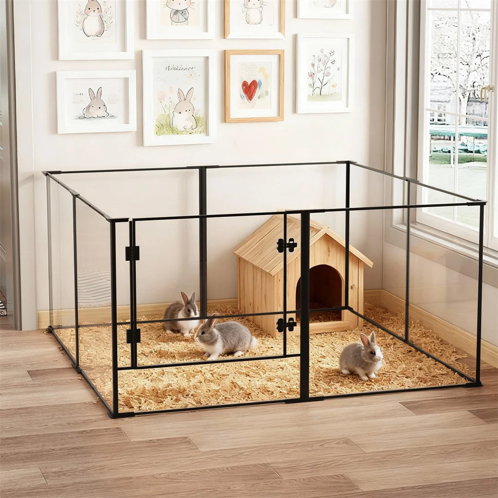 Acrylic Dog Playpen 8 Panel Clear Pet Exercise Fence Black 122x122x61cm