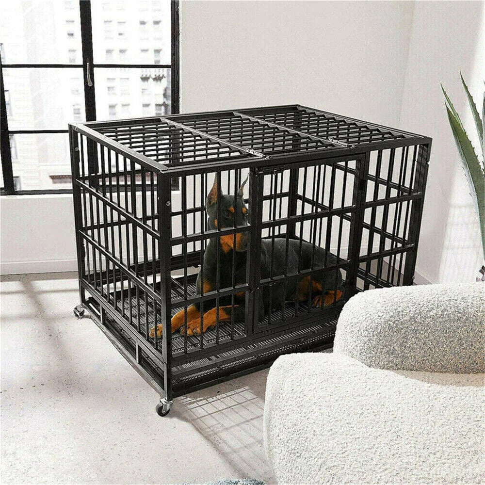 Dog Crate Dog Kennel Pet Crate Large Heavy Duty  Foldable 95 x 57 x 81 cm