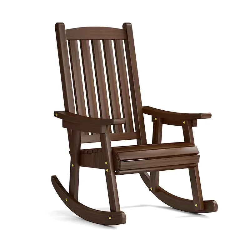Solid Wood Rocking Chair Outdoor Patio Recliner Weather Resistant Lounge Chair for Garden Porch Balcony Carbonized 65 × 55 × 100cm