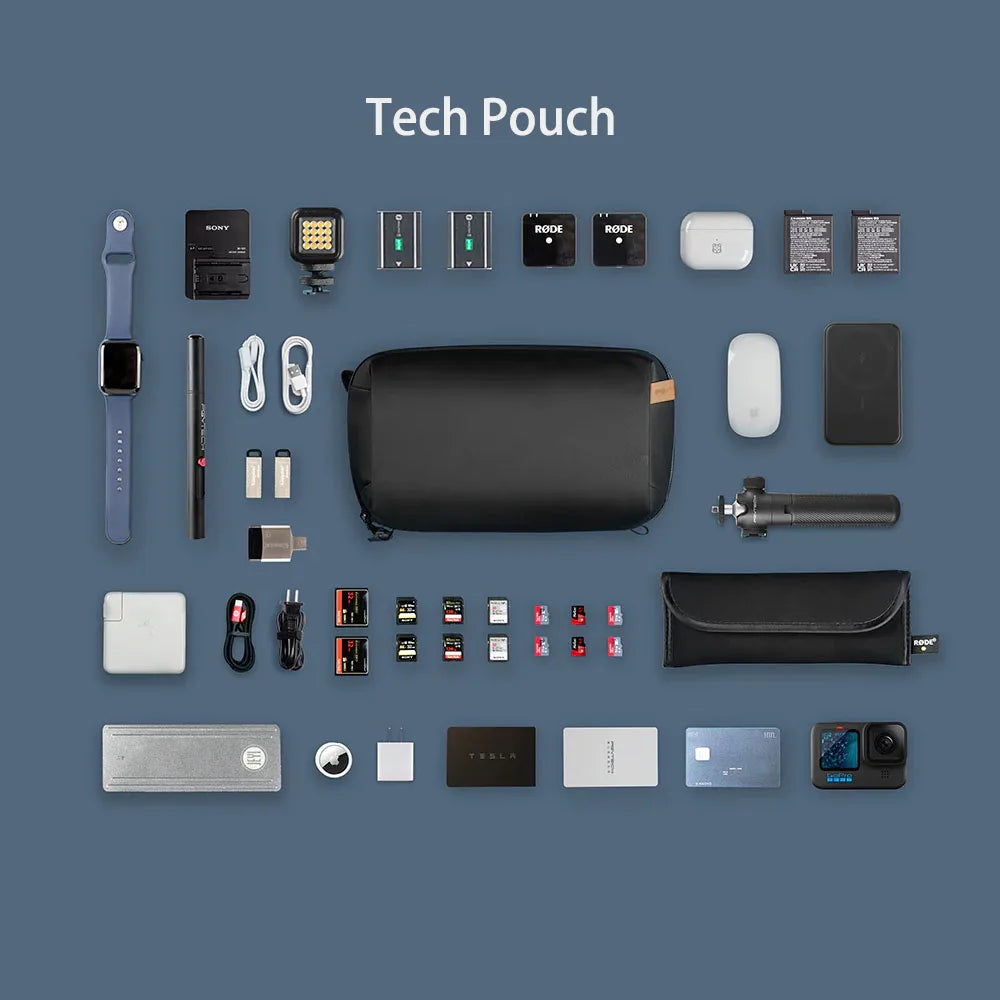 Waterproof Tech Pouch Organizer Bag Small Electronics Storage Case for Cables Phone Chargers Batteries Accessories Black S
