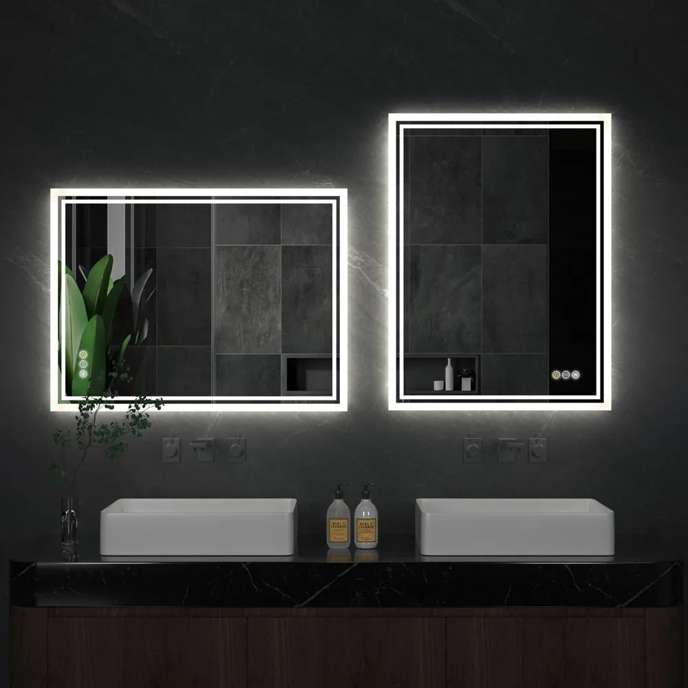 LED Bathroom Mirror Round Touch Screen Waterproof Anti Fog Vanity Mirror Wall Mounted for Wash Basin Shower Use 70x90 cm