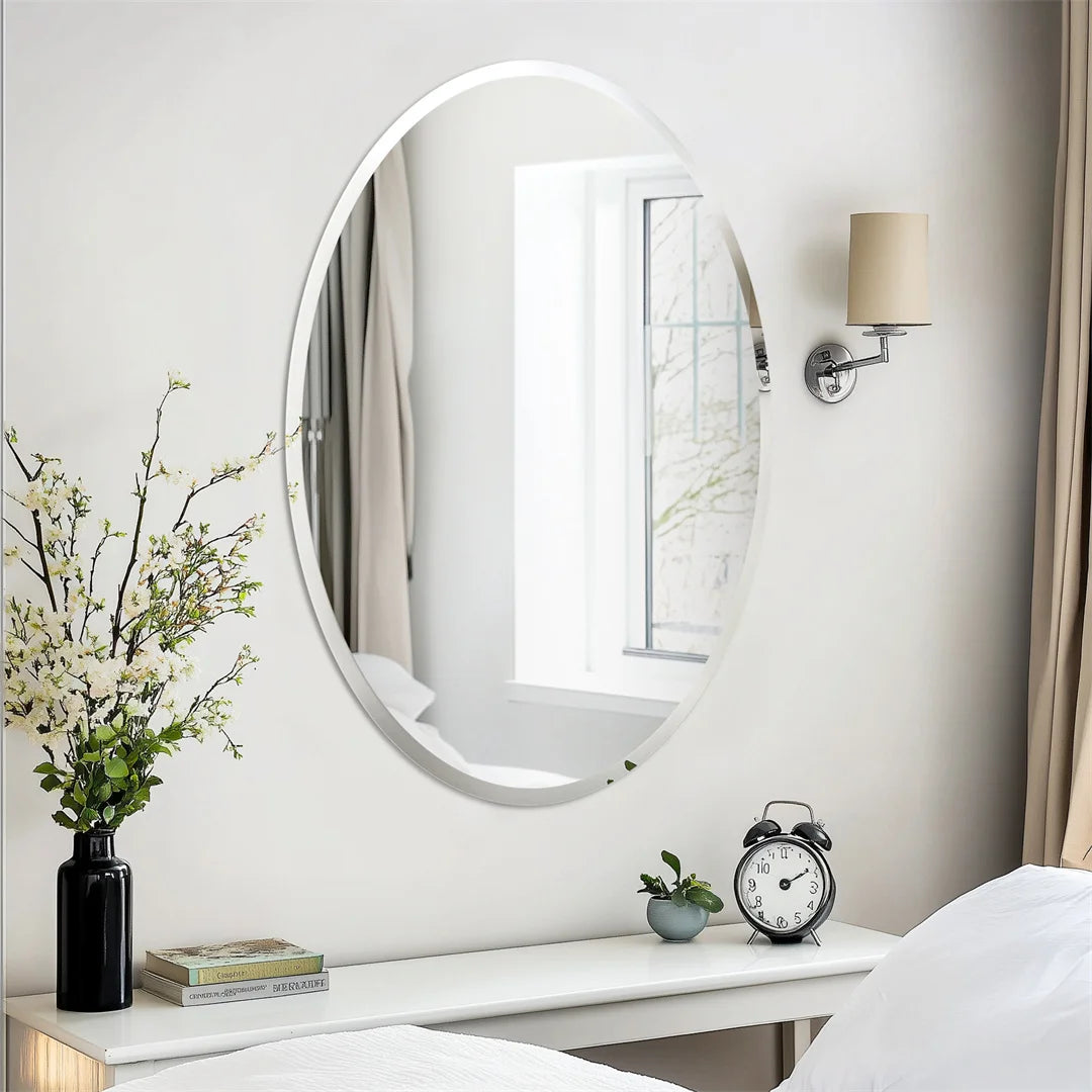 Frameless Oval Wall Mirror 60x80cm Silver Beveled Edge Vanity Mirror Decorative Home Wall Mirror