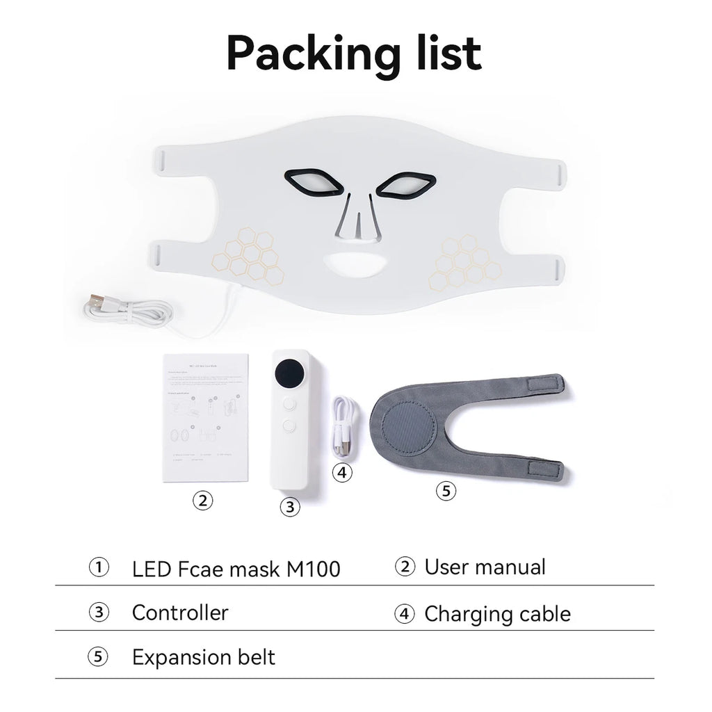 Rechargeable LED Red Light Therapy Face Mask Infrared Skincare Device for Glowing Skin White Face Mask