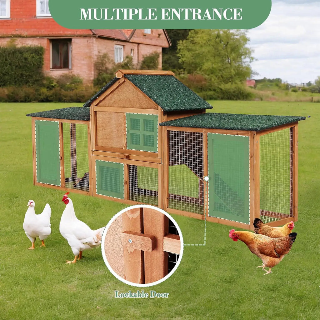 Rabbit Hutch Chook Run Bunny Hutch Rabbit Cage 210cm For Bunny & Chicken Weatherproof With Side Runs, Tray & Ramps Brown and Green