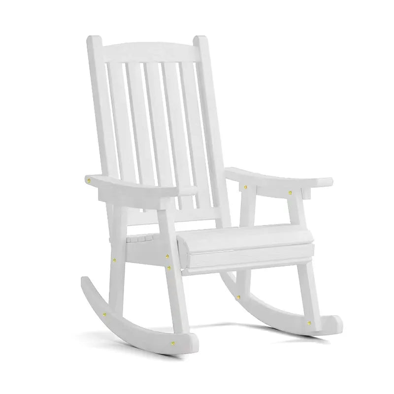 Solid Wood Rocking Chair Outdoor Patio Recliner Weather Resistant Lounge Seating Garden Porch Balcony White 65 × 55 × 100cm