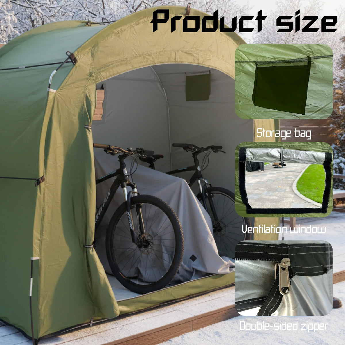 Outdoor Bike Shelter Tent 220x150x185cm Green Portable Oxford Cloth Canopy for Travel Hiking and Cycling