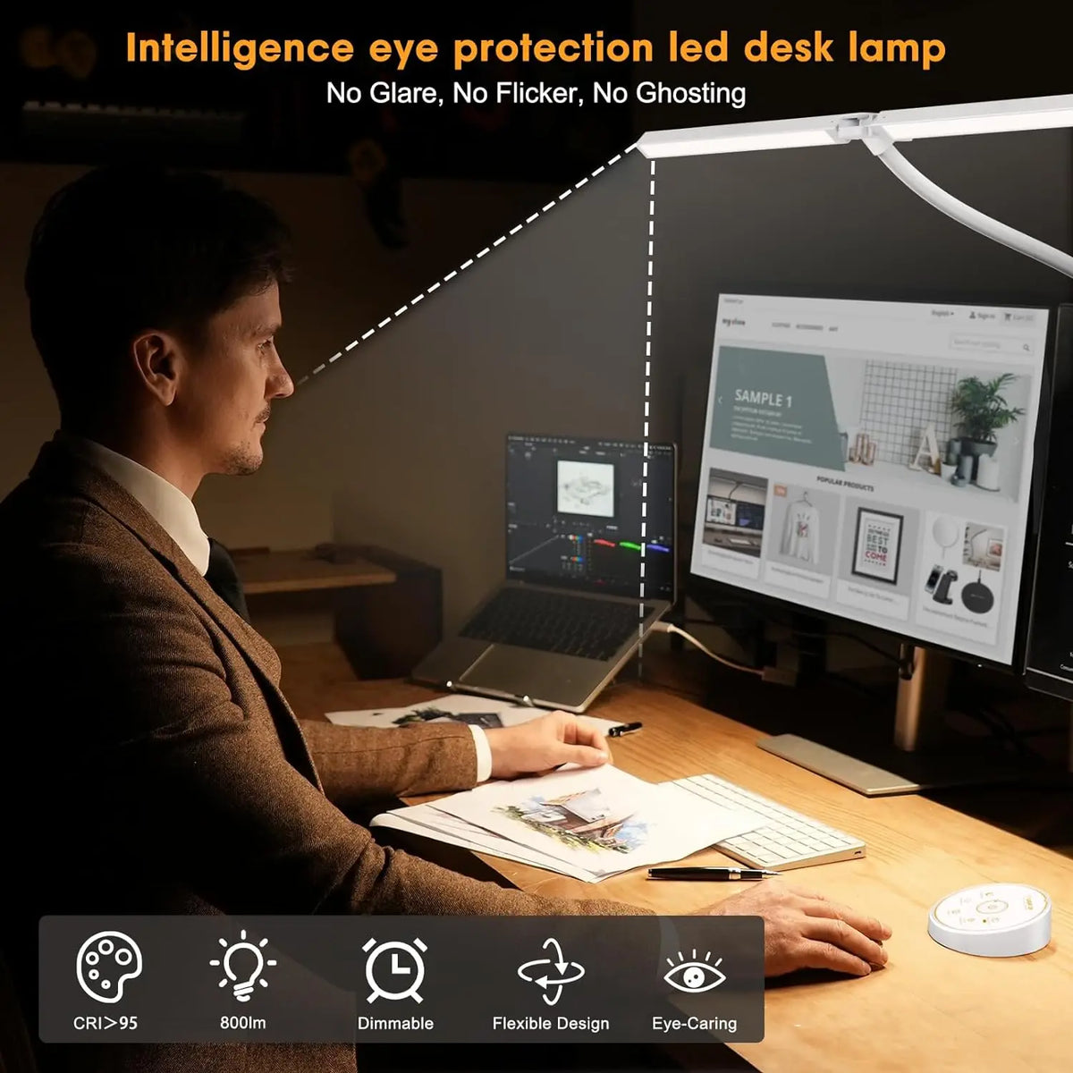 LED Desk Lamp Double Head Architect Office Light Eye Caring Stepless Dimmable Adjustable Gooseneck Study Work Lamp White