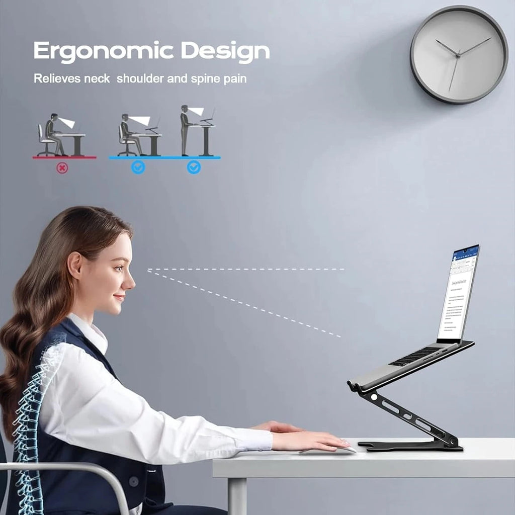 DT-02B Adjustable Aluminum Alloy Laptop Tablet Stand Portable Folding Cooling Holder Support up to 43cm Devices Black 25cm
