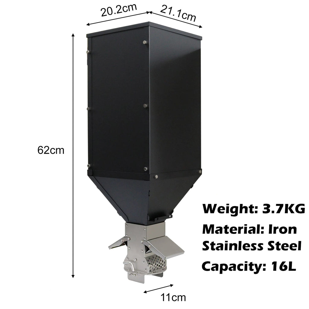 Pellet Hopper Gravity Feed Fuel Storage Bin Stainless Steel 16L for Pellet Stove Burner Black 21.1 x 20.2 x 62cm