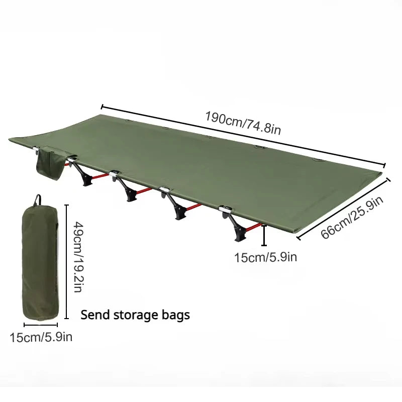 Ultralight Folding Camping Cot Aluminium Alloy Outdoor Hiking Travel Sleeping Bed Portable Backpacking Green 190 × 66 × 15cm