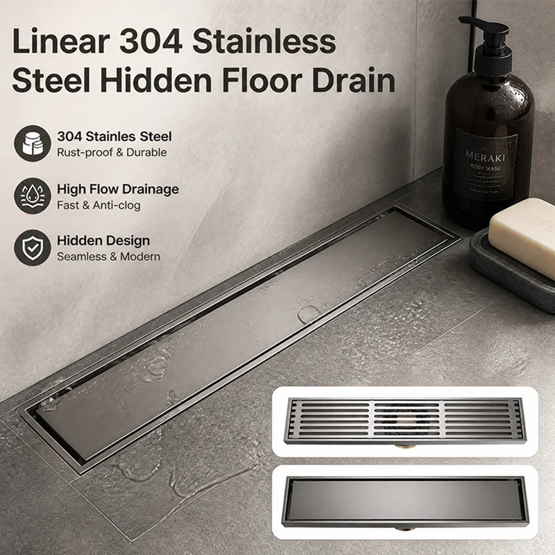 30 × 8cm Stainless Steel Linear Floor Drain Invisible Tile Insert Shower Waste Grate Anti Odor Hair Strainer Bathroom